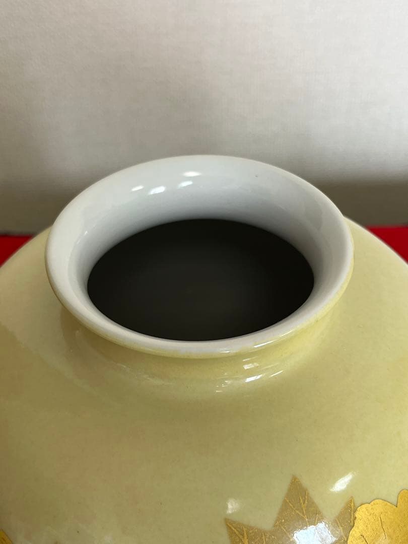 人間国宝 吉田美統『釉裏金彩 芙蓉文 花瓶』Y33 共箱 共布 陶歴 立札付