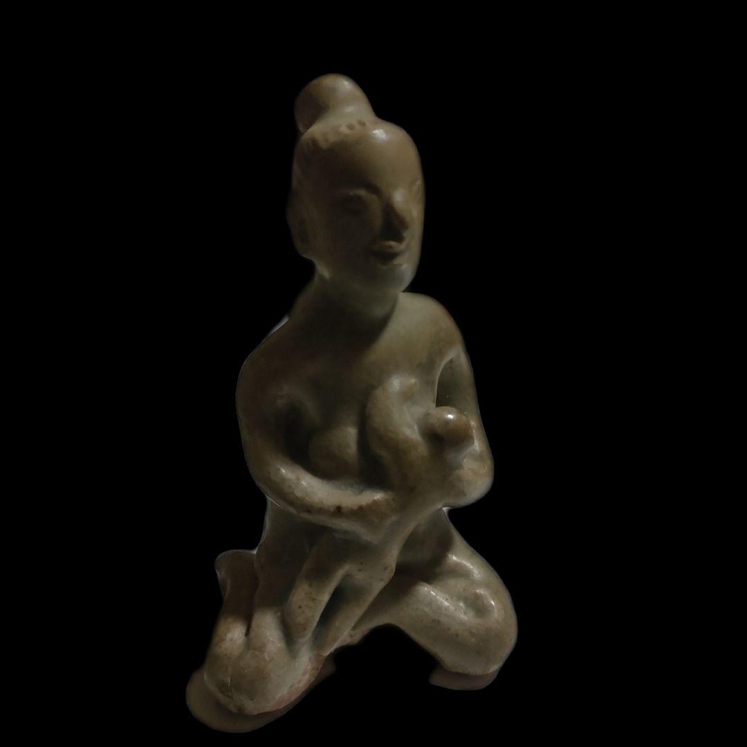 スンコロク　宋胡録人形　タイ国　骨董アンティーク　母子像　時代物