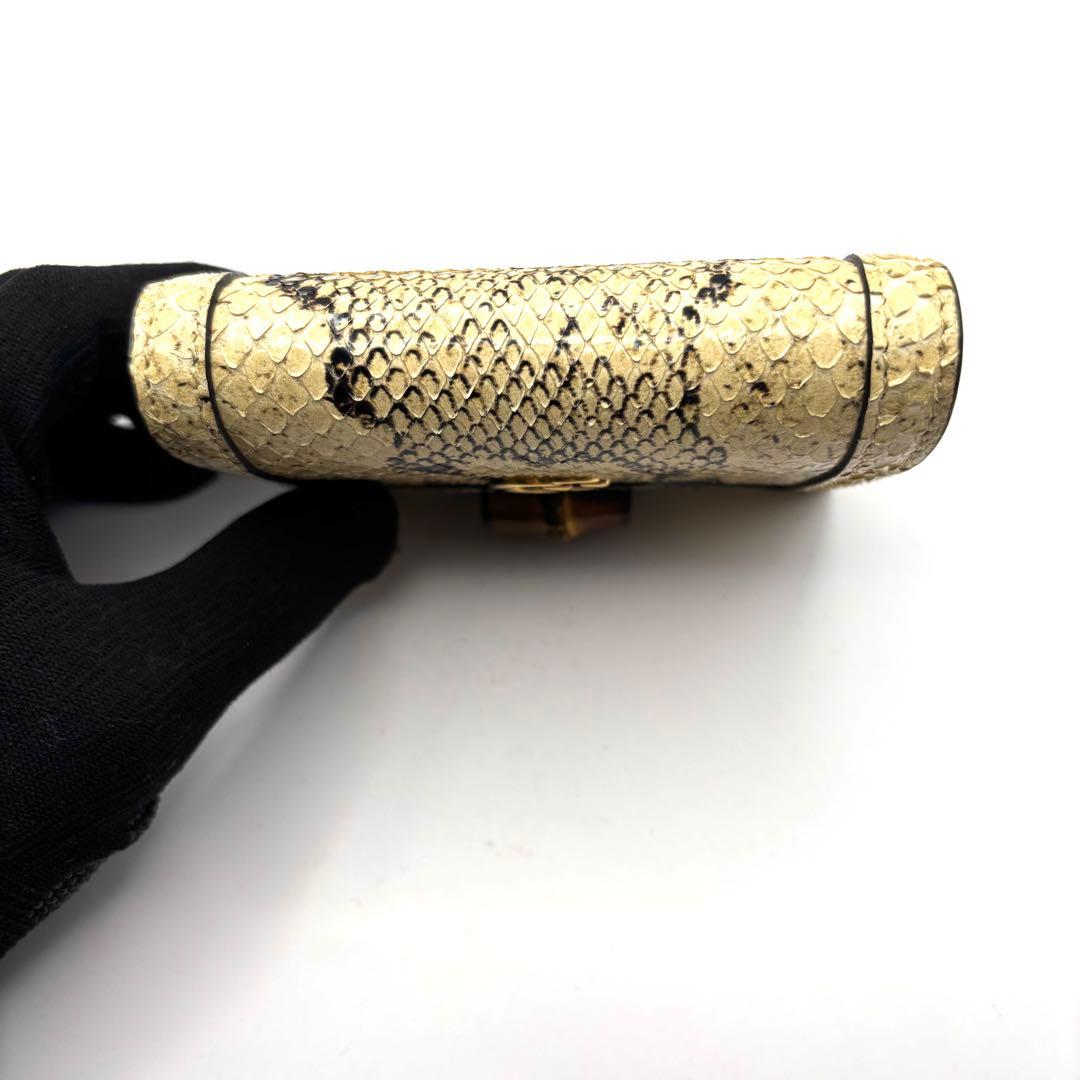 希少 グッチ ダイアナ パイソン マーモント GG バンブー 二つ折り財布 箱