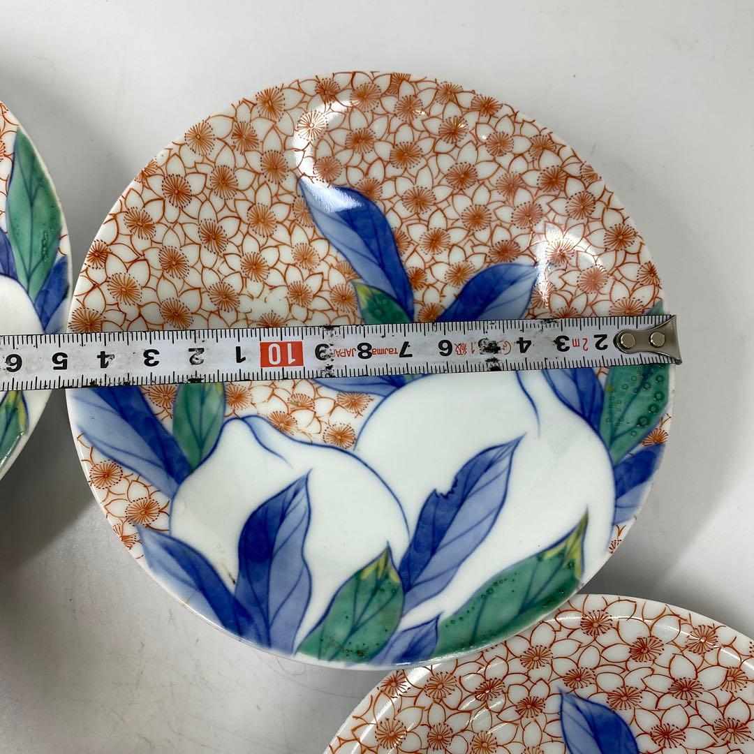 時代　色鍋島　中皿5枚　直径15.5㎝　木箱付　東さ7-0323①