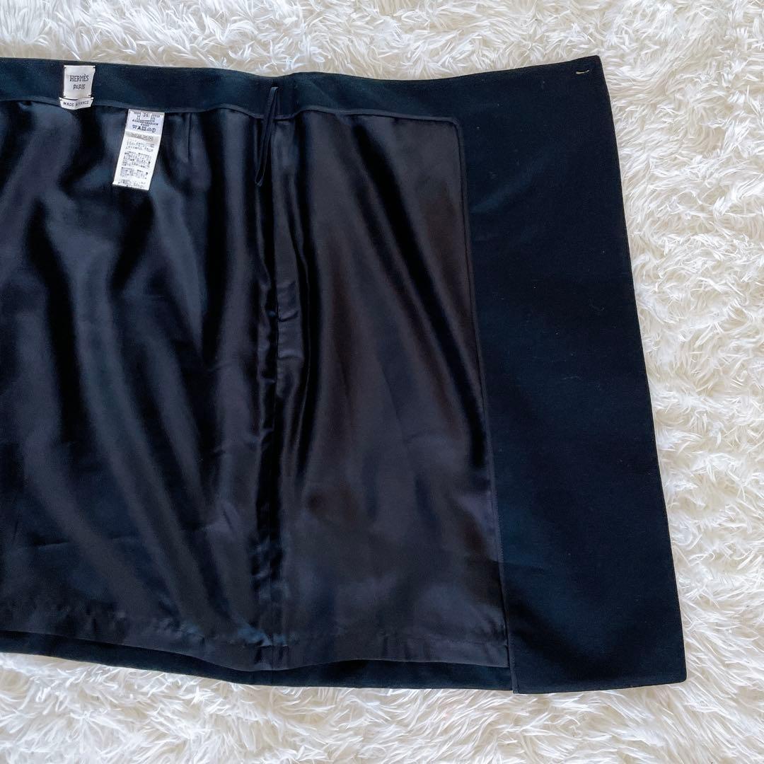 希少✨【エルメス】レザーベルト ラップスカート 巻きスカート ブラック ロゴ刻印