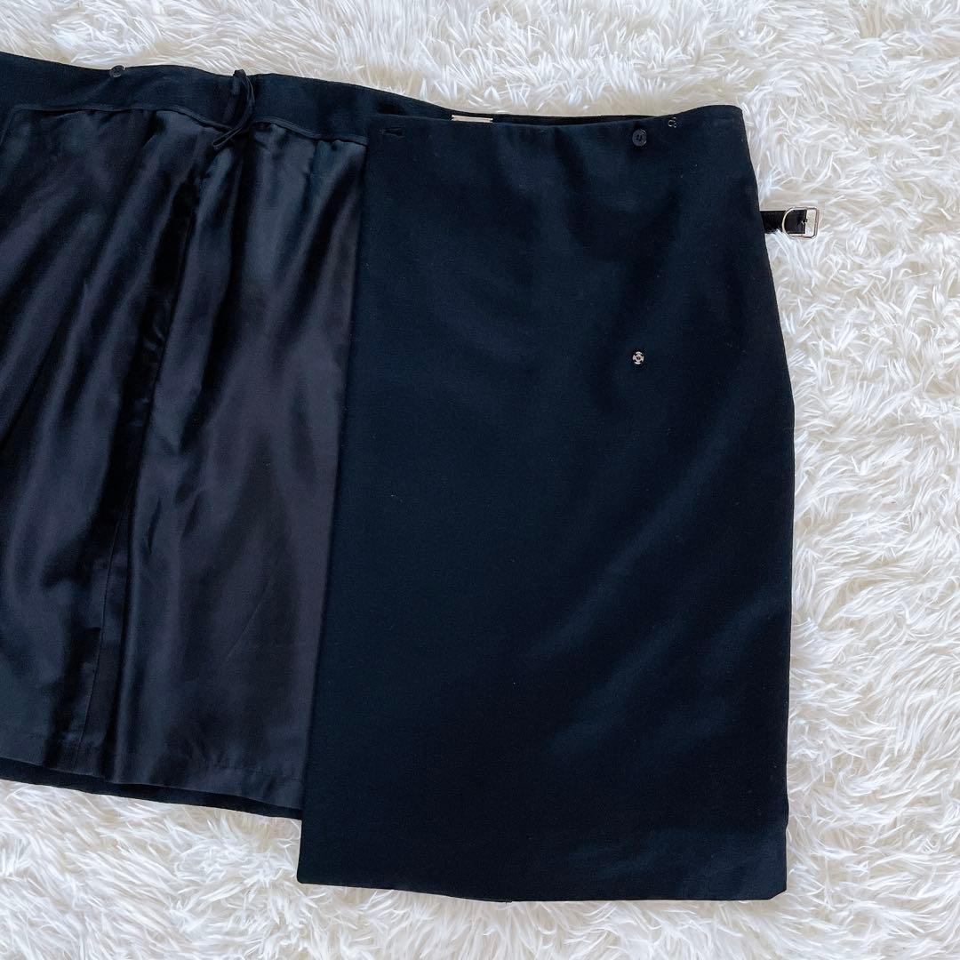 希少✨【エルメス】レザーベルト ラップスカート 巻きスカート ブラック ロゴ刻印