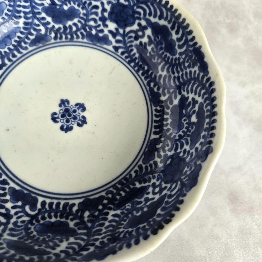 無傷　完品　古伊万里　染付　花唐草　深皿　江戸時代　金直し　金継ぎ　骨董　蛸唐草