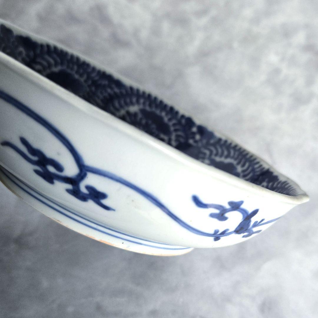 無傷　完品　古伊万里　染付　花唐草　深皿　江戸時代　金直し　金継ぎ　骨董　蛸唐草