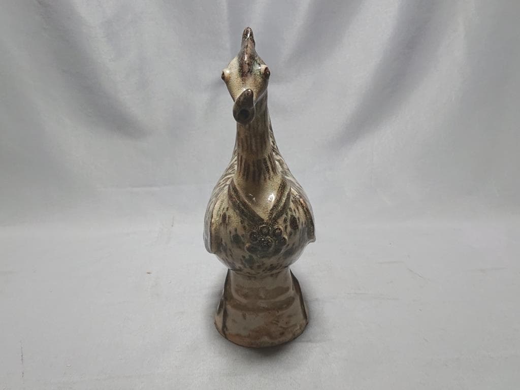 コレクター収集品　タイ　カロン鉄絵 唐草紋 クジャク形　水注15～16世紀