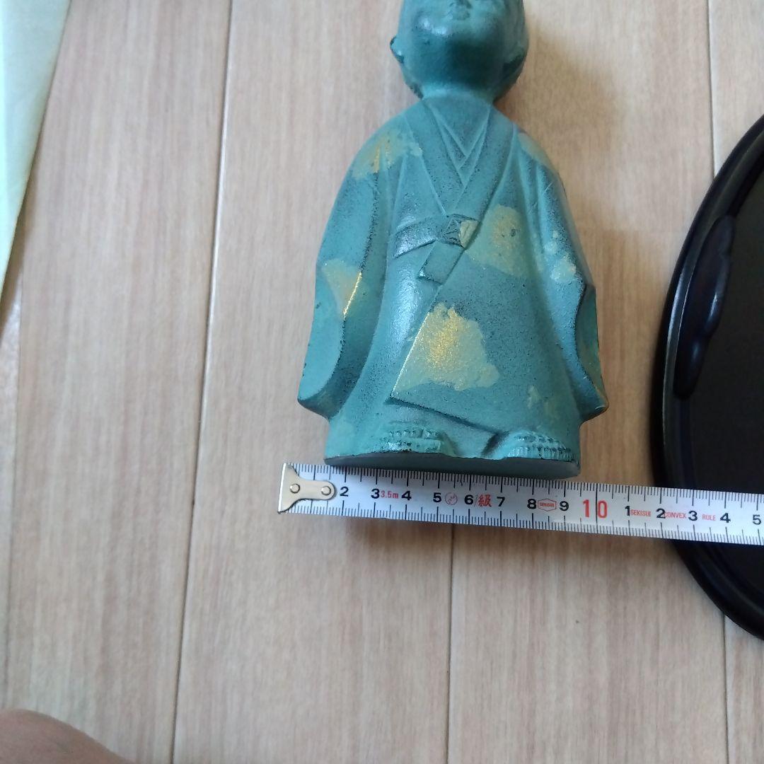 環水作　無我童子 銅像 青緑色 台座付き