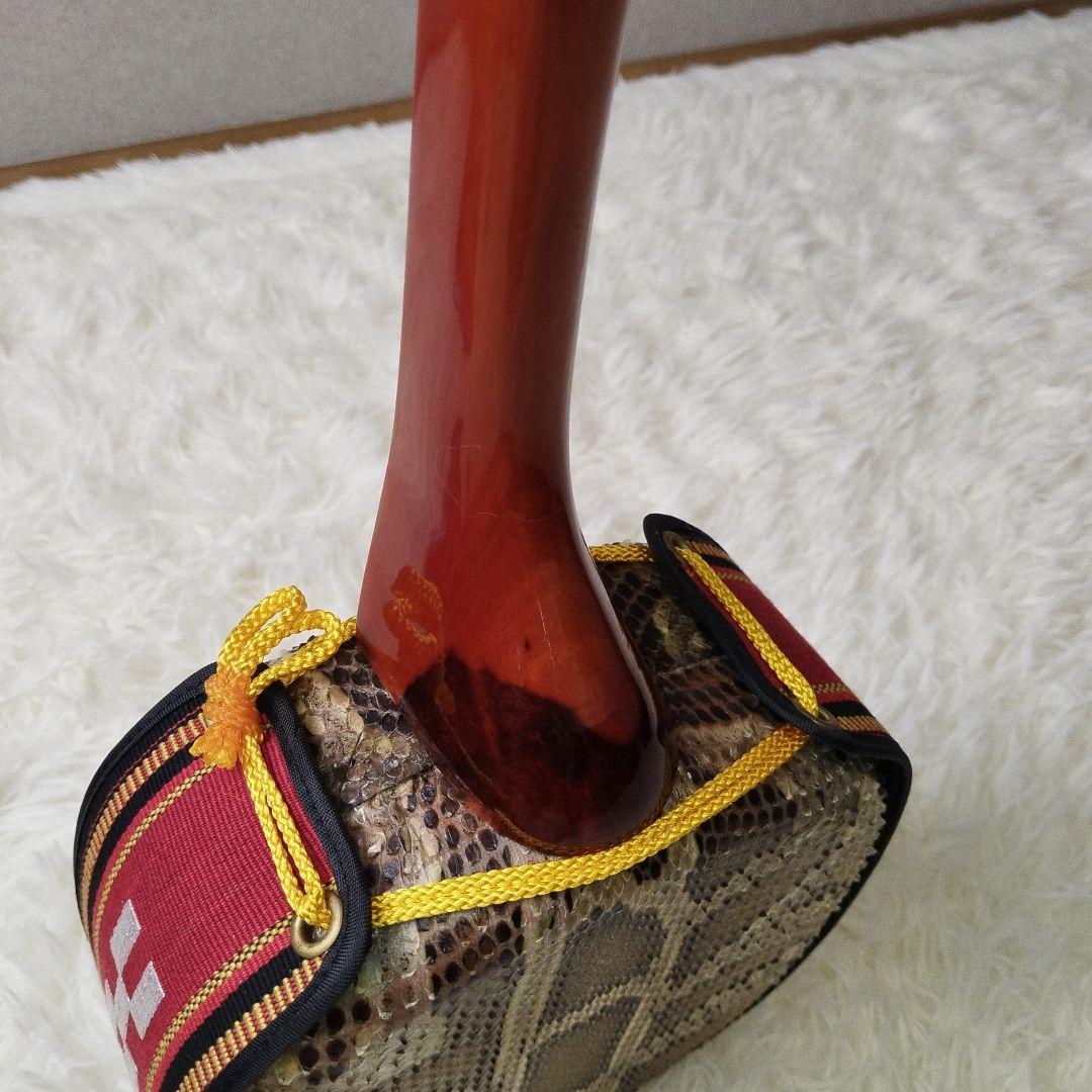 【極美品】沖縄三線 本蛇革 強化張り 花梨 蛇皮 ハードケース 爪