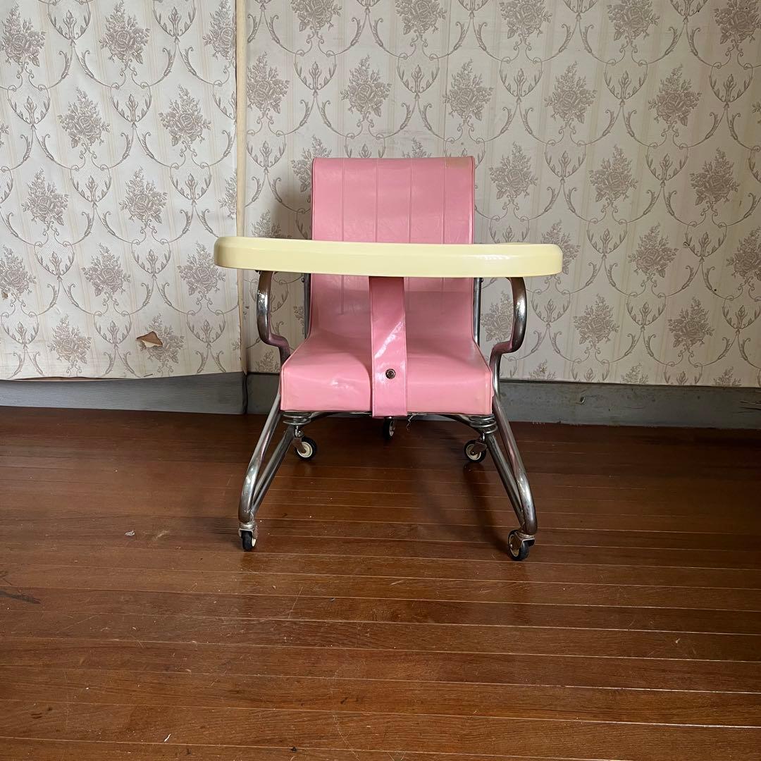 【アンティーク】昭和レトロ アイアンフレーム ベビーチェア お食事椅子 古道具