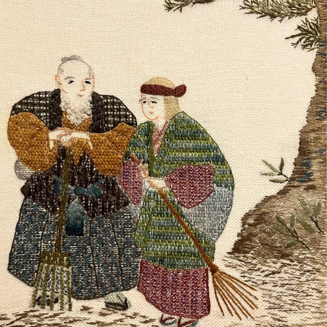 フランス刺繍　翁　壁掛け　刺繍