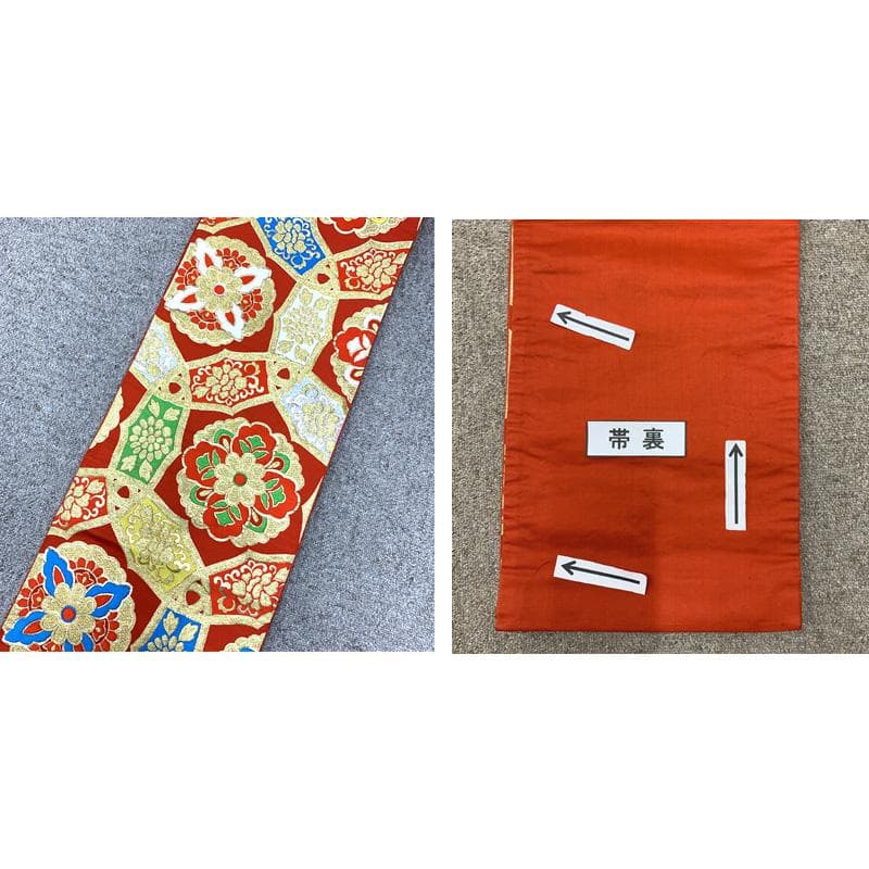 512ag34□七五三 七歳 女児 着物&袋帯 扇 鹿の子 白□状態良好