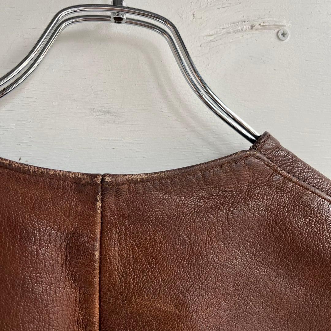 60s 70s ユーロ レザーベスト ヴィンテージレザー ヨーロッパ 古着 茶