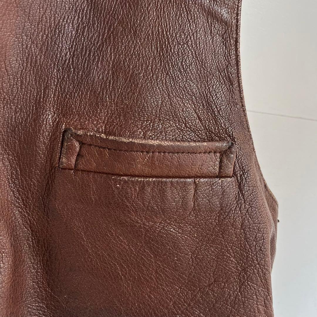 60s 70s ユーロ レザーベスト ヴィンテージレザー ヨーロッパ 古着 茶