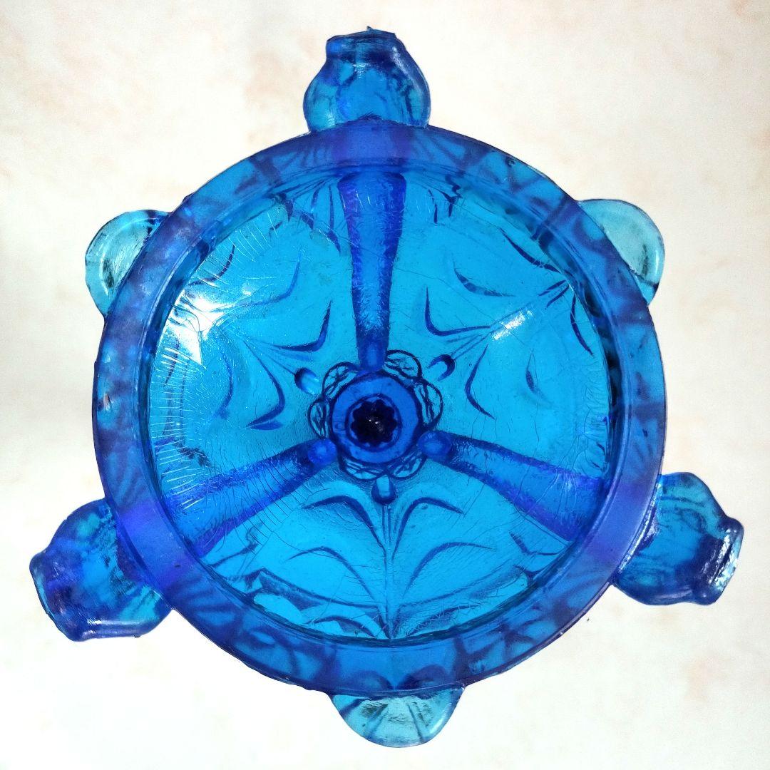 キャンドルスタンド　青いガラスのキャンドルホルダー　コバルトブルー　アンティーク