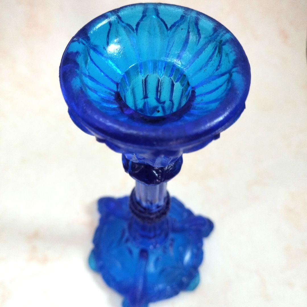 キャンドルスタンド　青いガラスのキャンドルホルダー　コバルトブルー　アンティーク