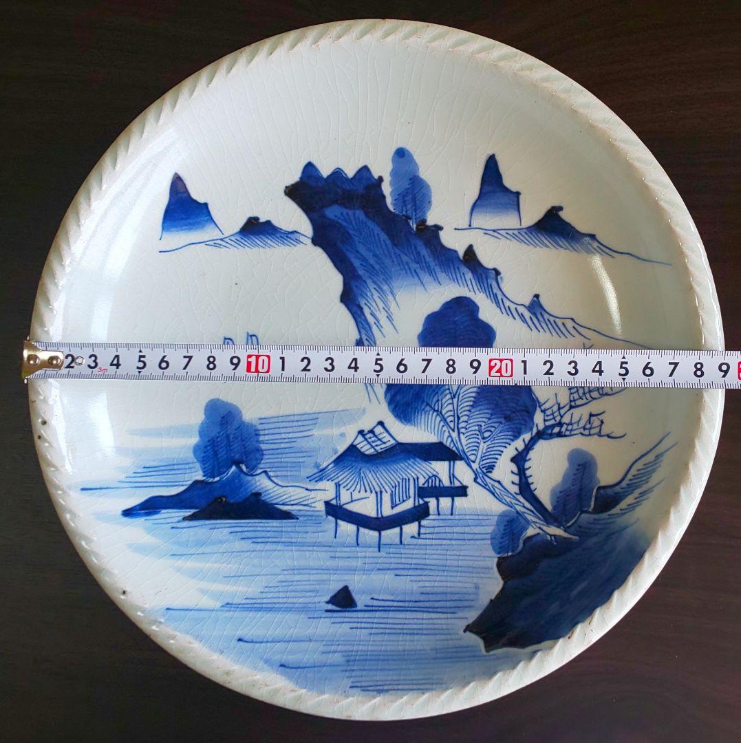 古伊万里 白磁大皿 江戸時代中期 白磁青い山水画大皿