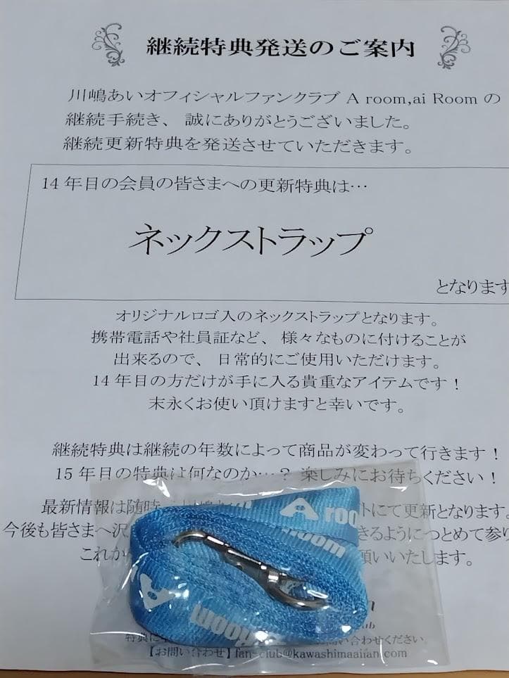 【非売品・レア・ＦＣ限定】川嶋あいＦＣ会員更新継続特典グッズ　１８年分セット