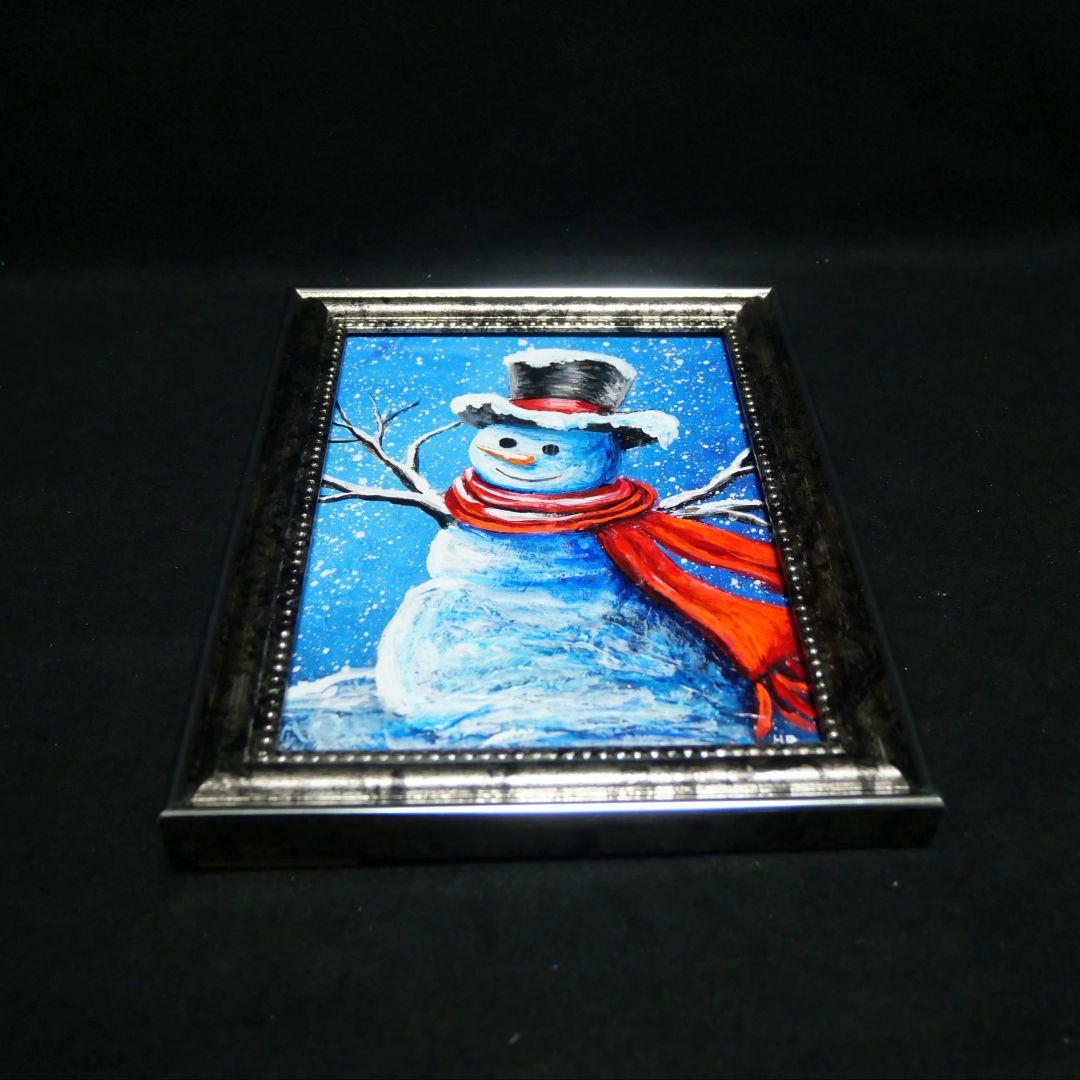 【赤いマフラーの雪だるま】絵画 油彩 油彩画 絵 油絵