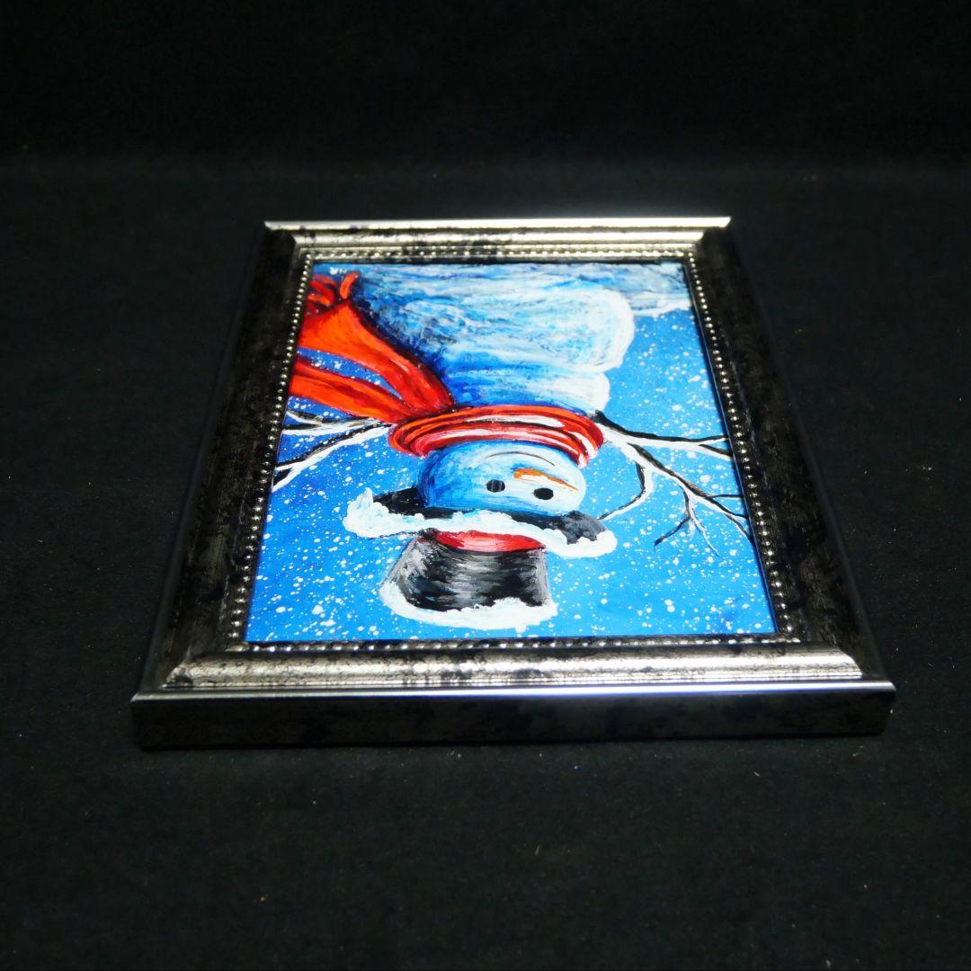 【赤いマフラーの雪だるま】絵画 油彩 油彩画 絵 油絵