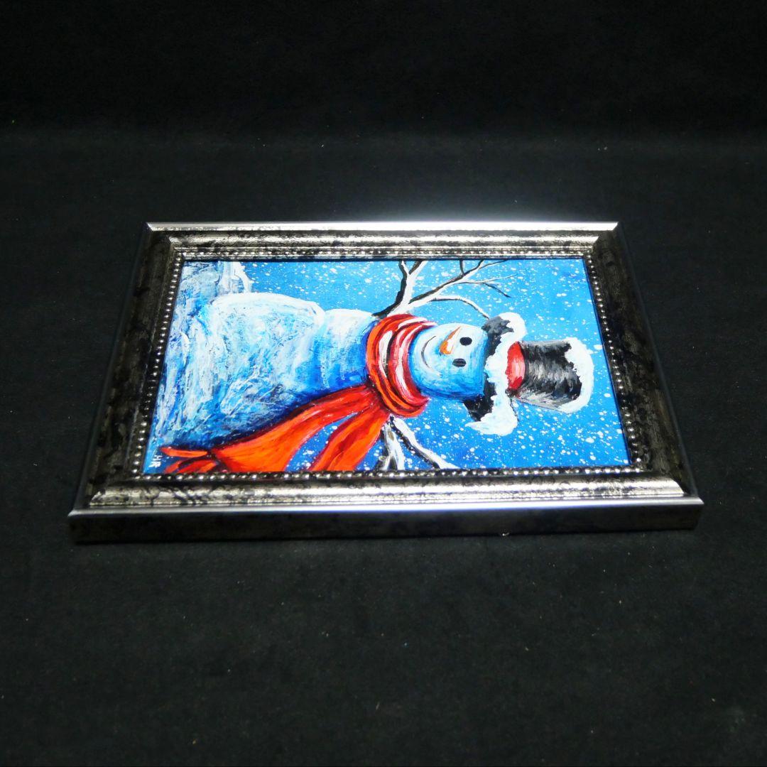 【赤いマフラーの雪だるま】絵画 油彩 油彩画 絵 油絵