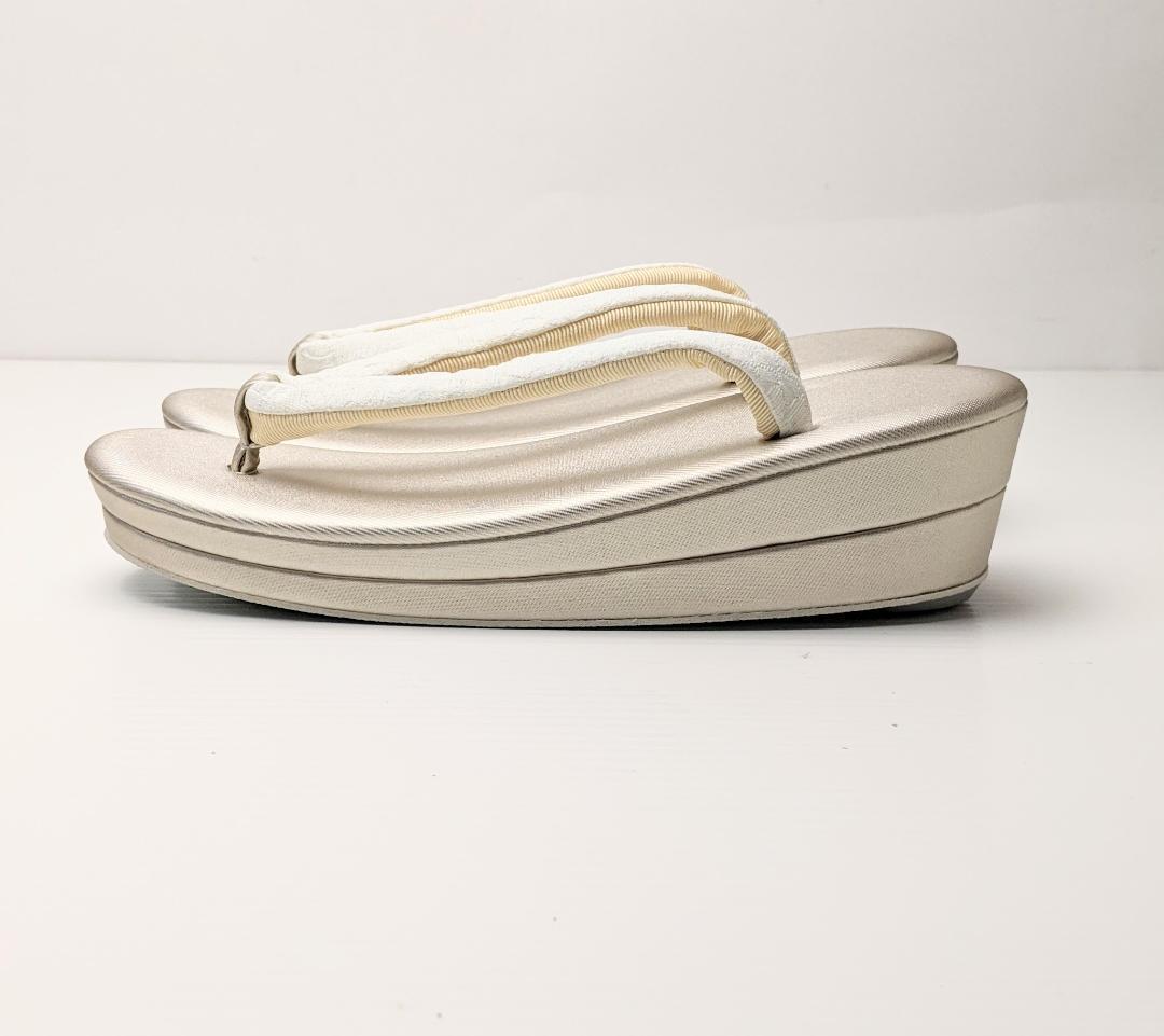 ふくれ織 草履 バッグ セット ホワイト ゴールド フリーサイズ U33-1