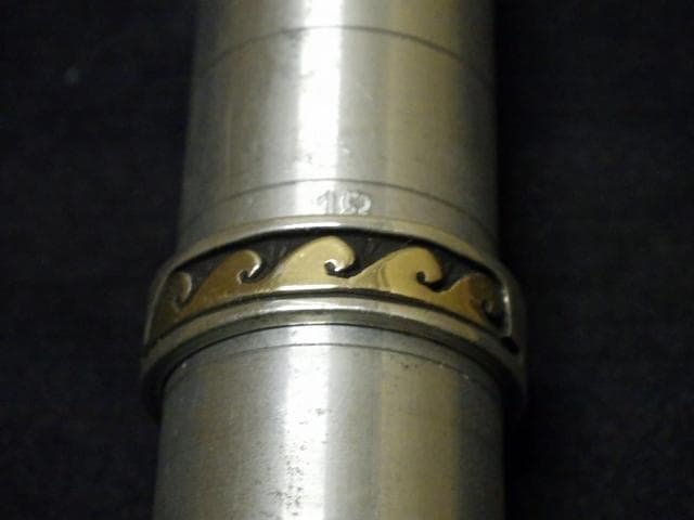 18.5号 波 インレイリング 14K ゴールド 925 インディアンジュエリー