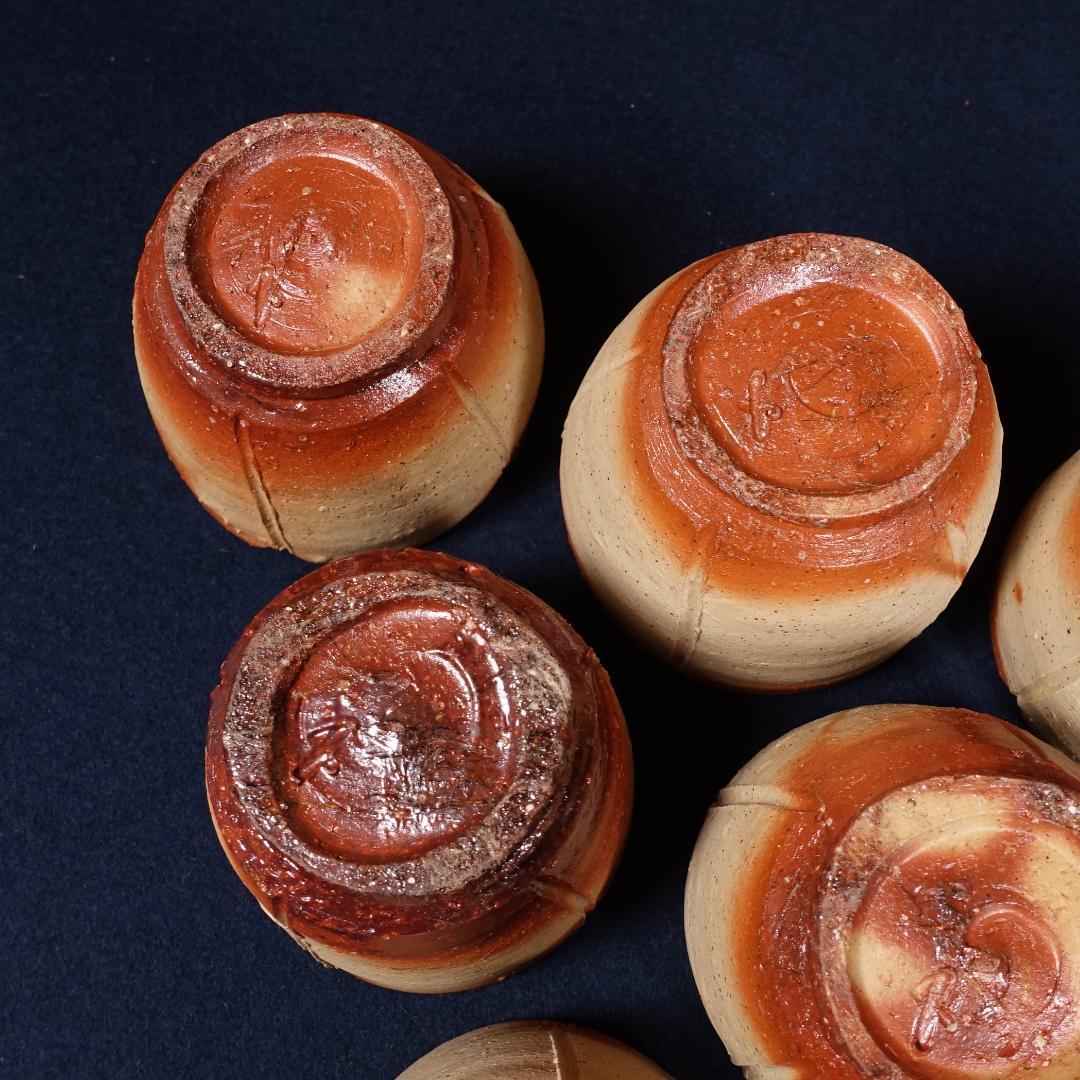 備前焼 緋襷 輪花 向付 6客 在銘 作家物