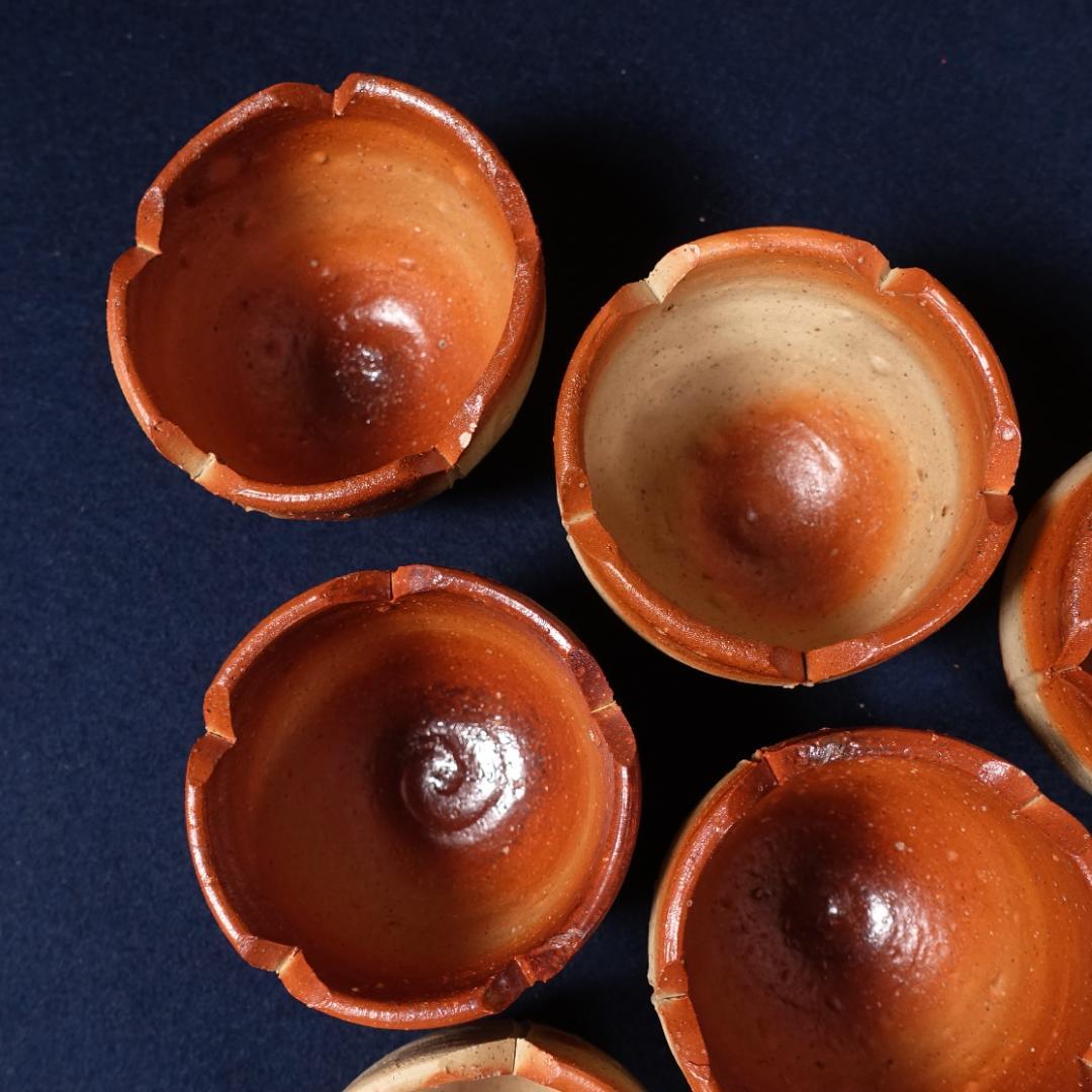 備前焼 緋襷 輪花 向付 6客 在銘 作家物