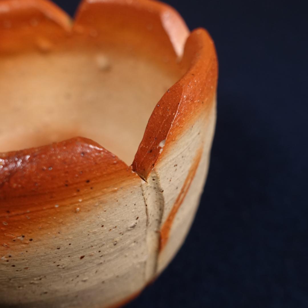 備前焼 緋襷 輪花 向付 6客 在銘 作家物