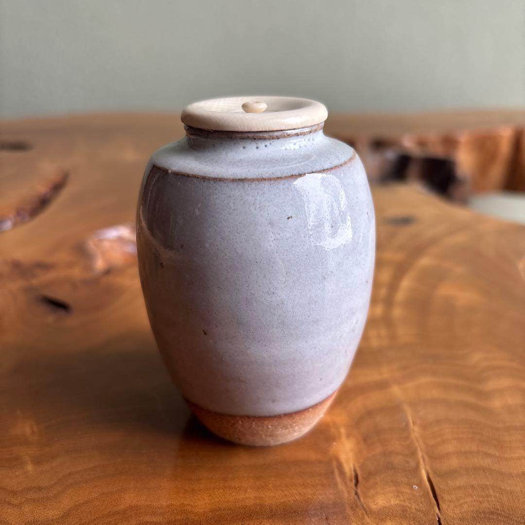 【訳あり】萩焼 松野龍司作 茶入 緑栄窯 茶道具 共箱 仕覆付き