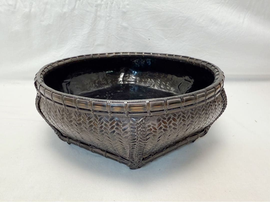 美品 茶道具 唐物写六角 炭斗 炭入 炉・風炉兼用 炭取 竹籠 竹編 紙箱