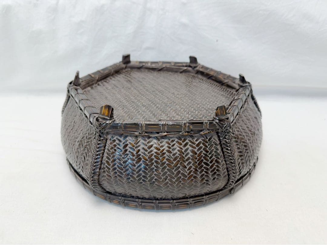 美品 茶道具 唐物写六角 炭斗 炭入 炉・風炉兼用 炭取 竹籠 竹編 紙箱