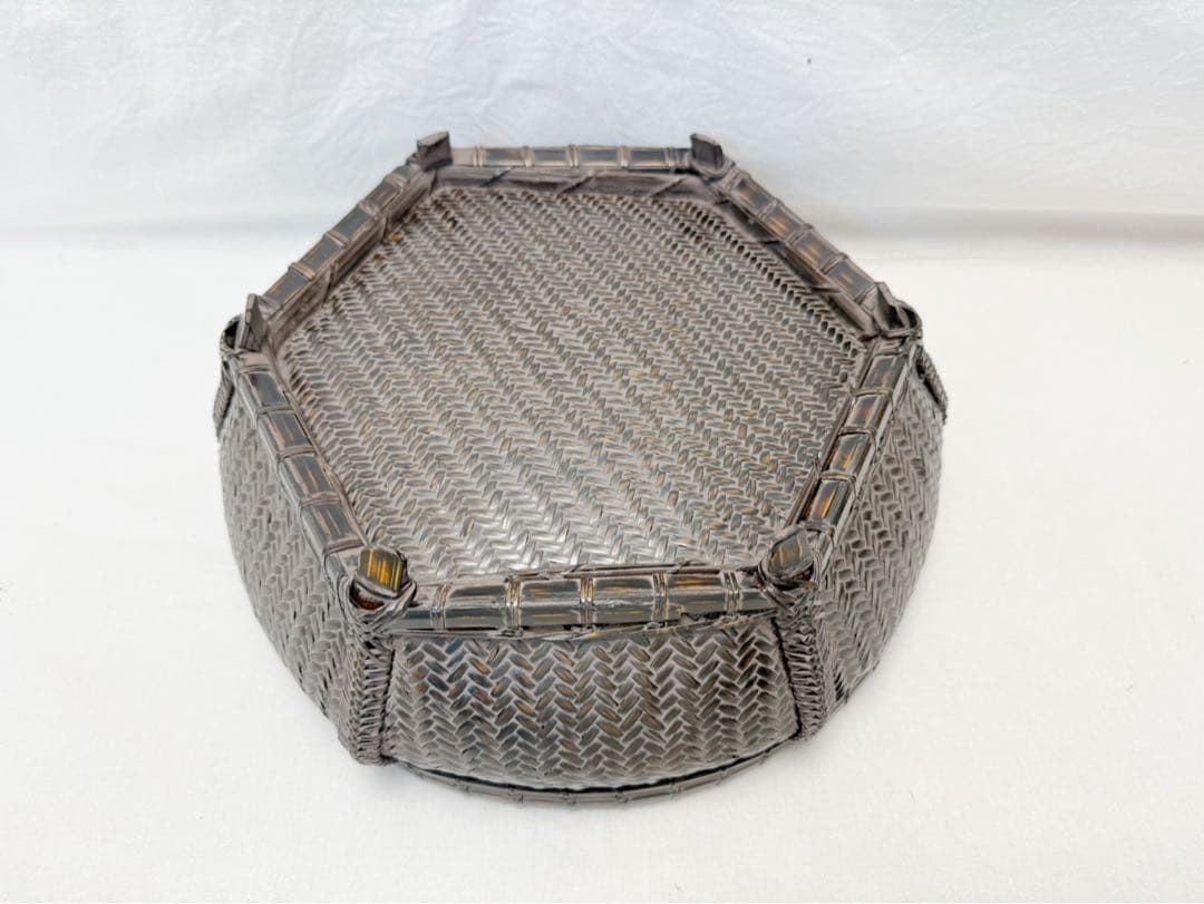 美品 茶道具 唐物写六角 炭斗 炭入 炉・風炉兼用 炭取 竹籠 竹編 紙箱