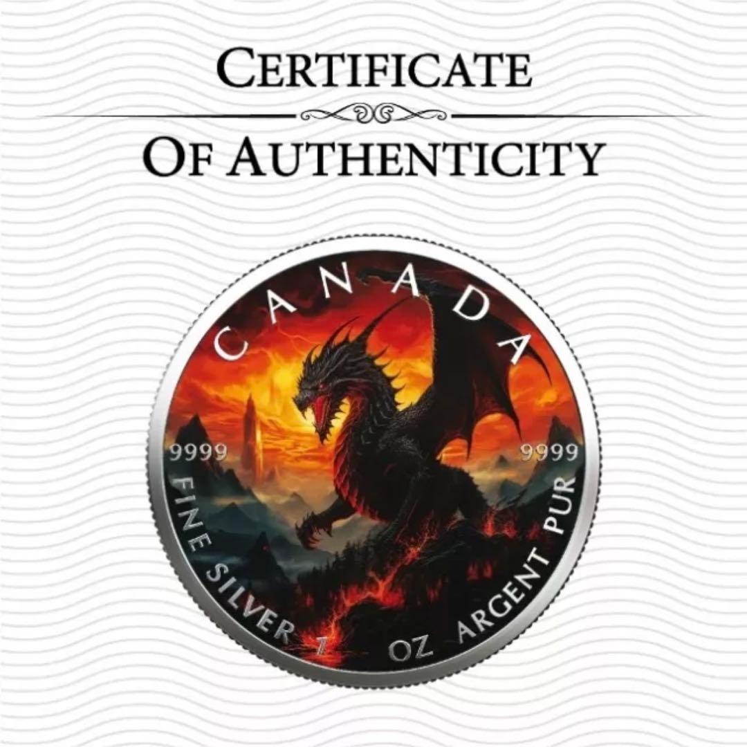 世界100枚限定！ メイプルリーフ 銀貨 カラー ブラックドラゴン 1オンス