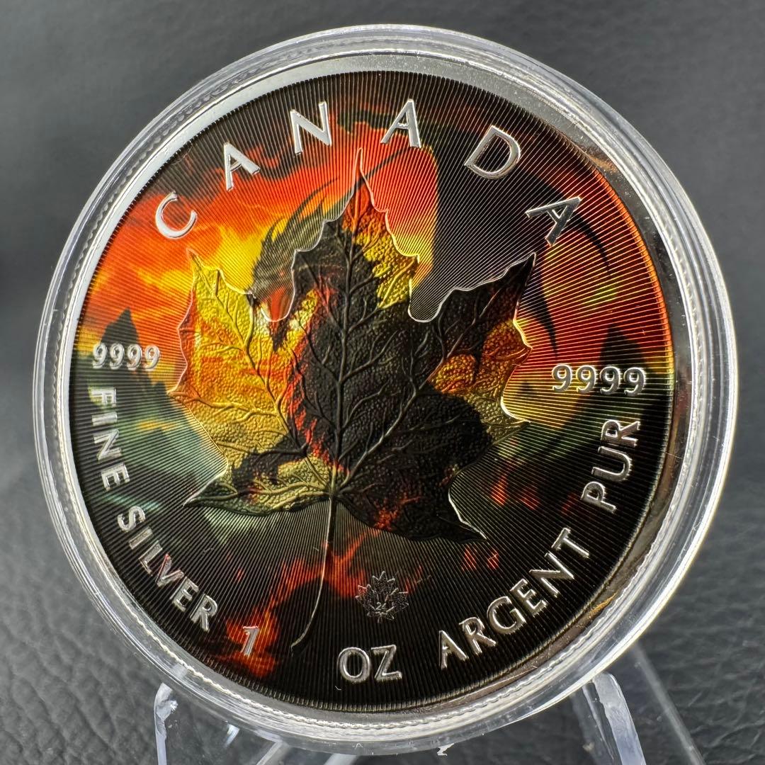 世界100枚限定！ メイプルリーフ 銀貨 カラー ブラックドラゴン 1オンス