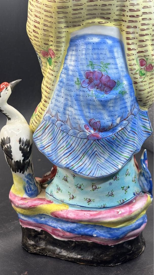 001 中国美術 中国古玩 色絵陶人形 高さ34cm 置物 オブジェ 古董品