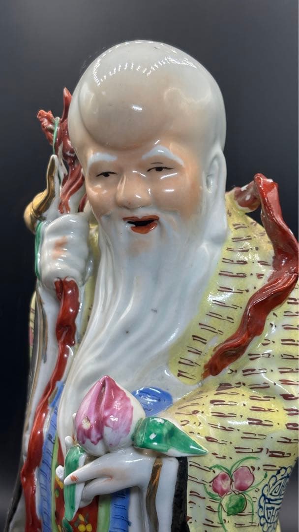 001 中国美術 中国古玩 色絵陶人形 高さ34cm 置物 オブジェ 古董品