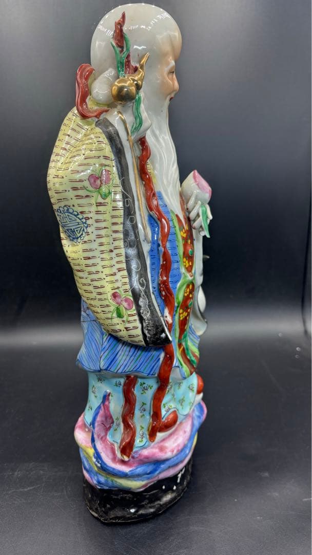 001 中国美術 中国古玩 色絵陶人形 高さ34cm 置物 オブジェ 古董品