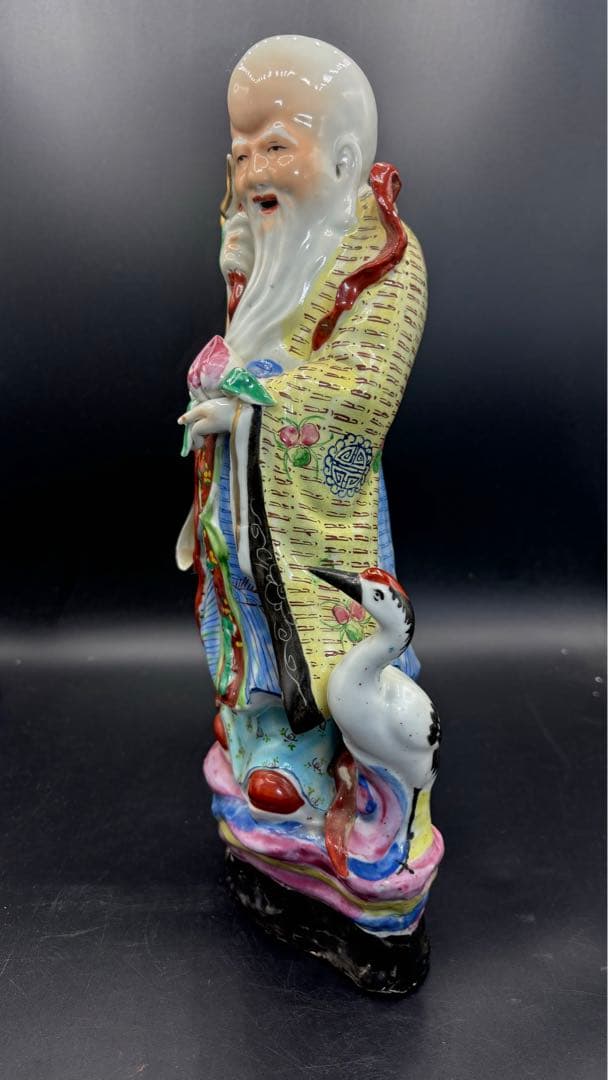 001 中国美術 中国古玩 色絵陶人形 高さ34cm 置物 オブジェ 古董品