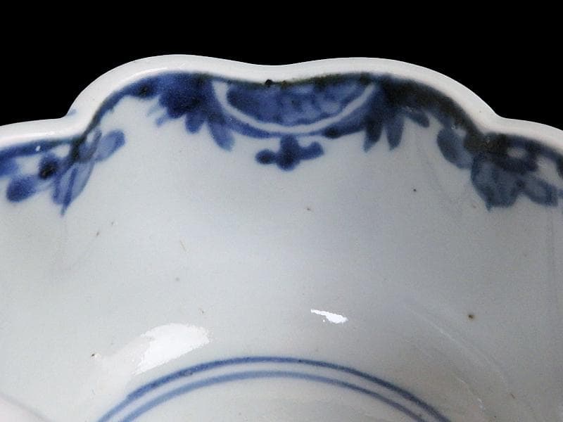 古伊万里　染付　山水の図　変形向付　２客　B072AS-fbvb