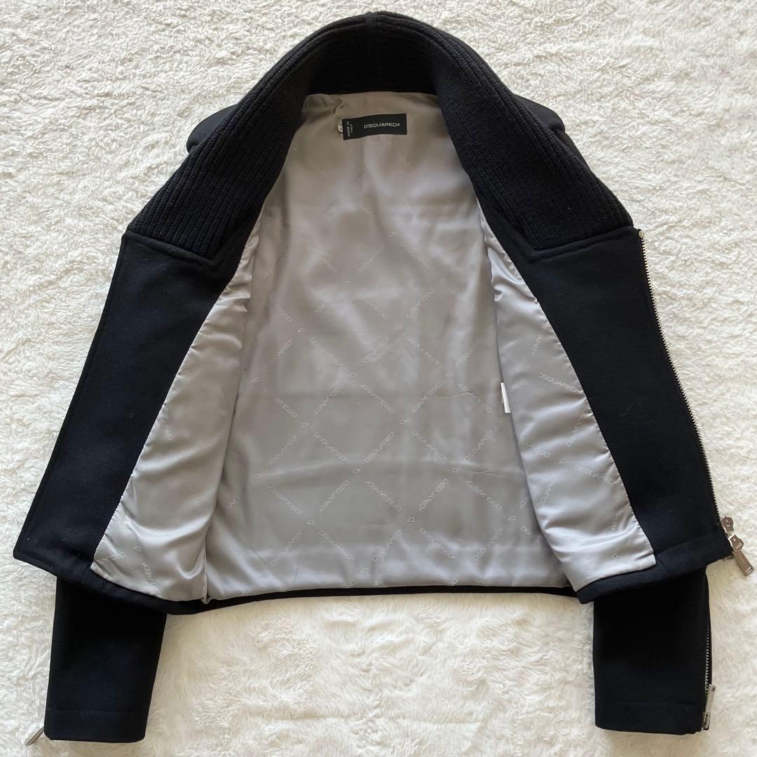 極上品 ディースクエアード ショールカラー ライダースジャケット ブラック 44