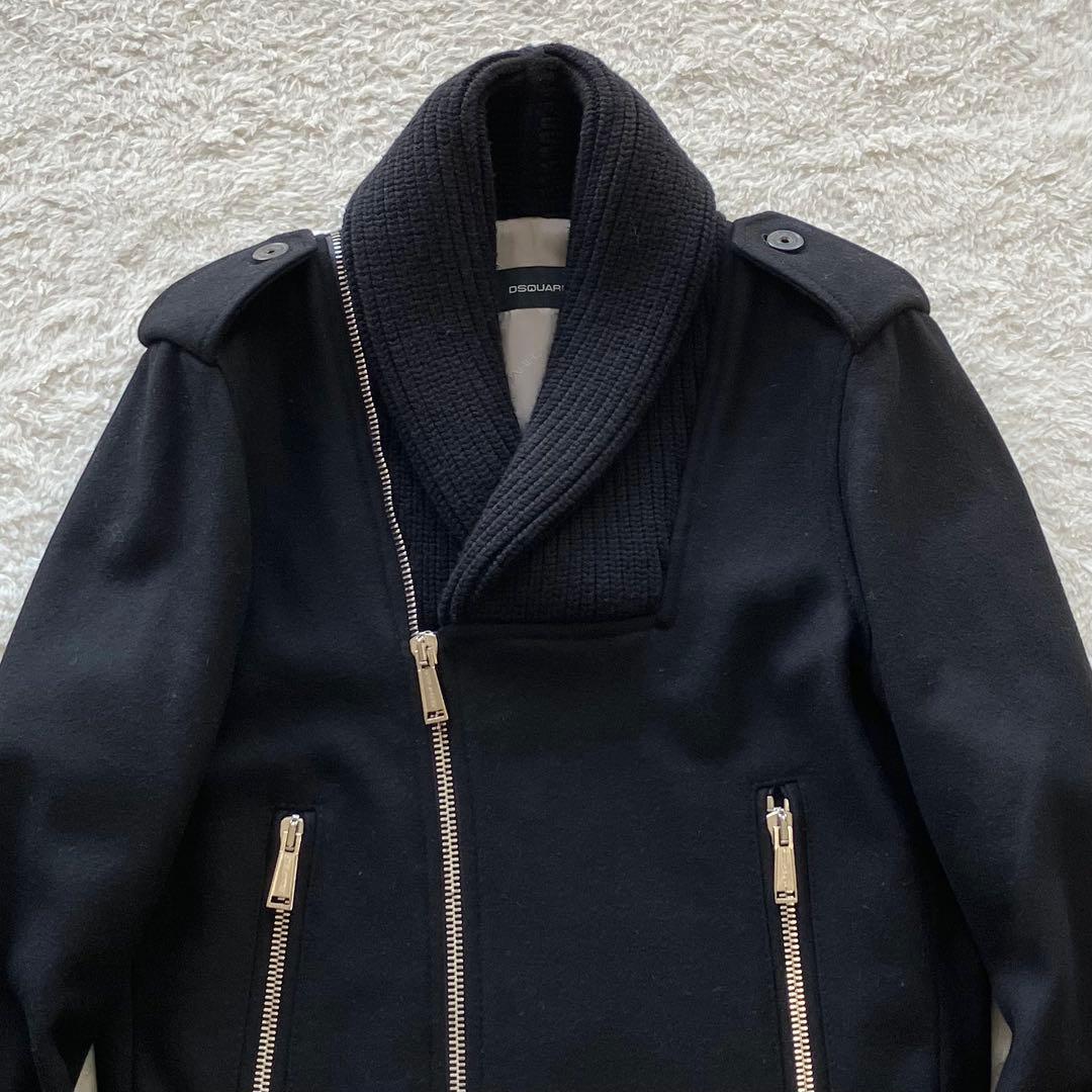 極上品 ディースクエアード ショールカラー ライダースジャケット ブラック 44