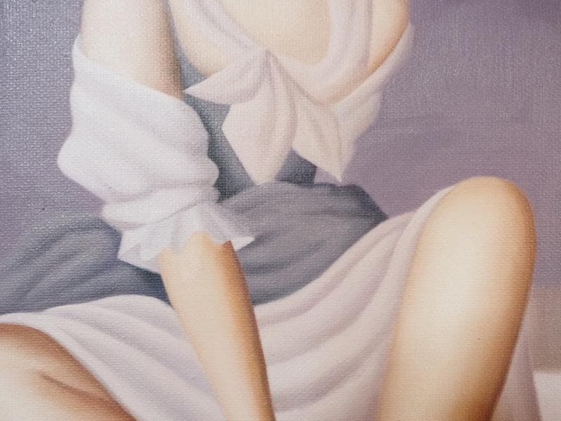 【値下げ】人物・美人画　油絵　東郷青児　F6号　郷愁　額付き　手描き　肉筆