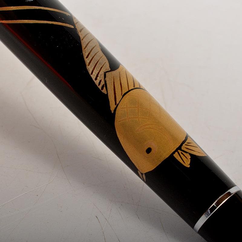 箔飾　高級　蒔絵　金魚文　万年筆　木箱付　V　6025