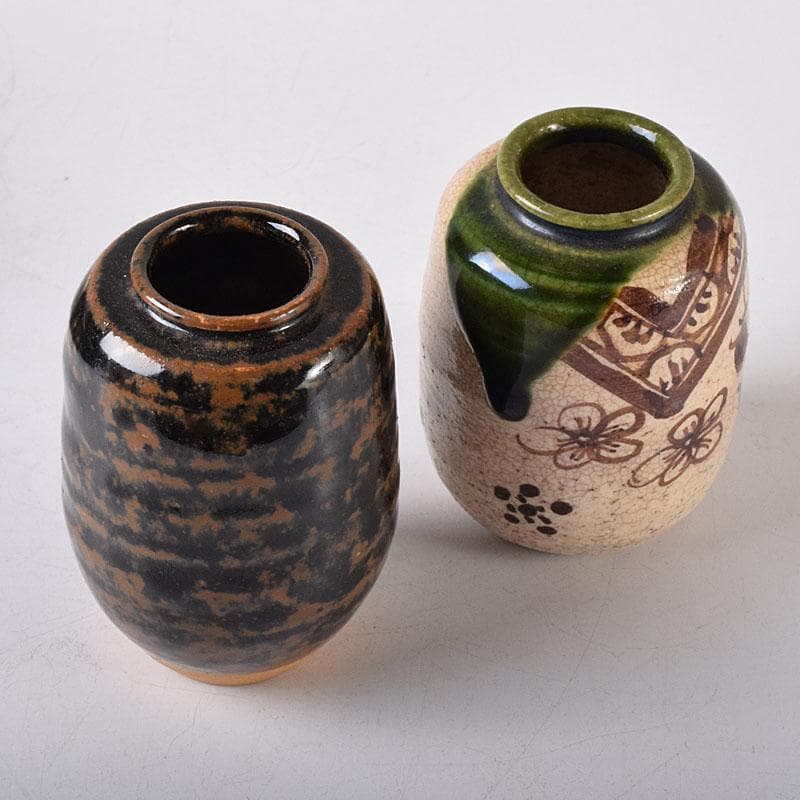 すみれ　織部焼　瀬戸焼　肩衝茶入　2点　仕覆3点　まとめて　C　7620