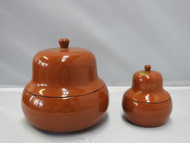 蒔絵瓢箪形　フタ物　大小一対　Ｍ1044