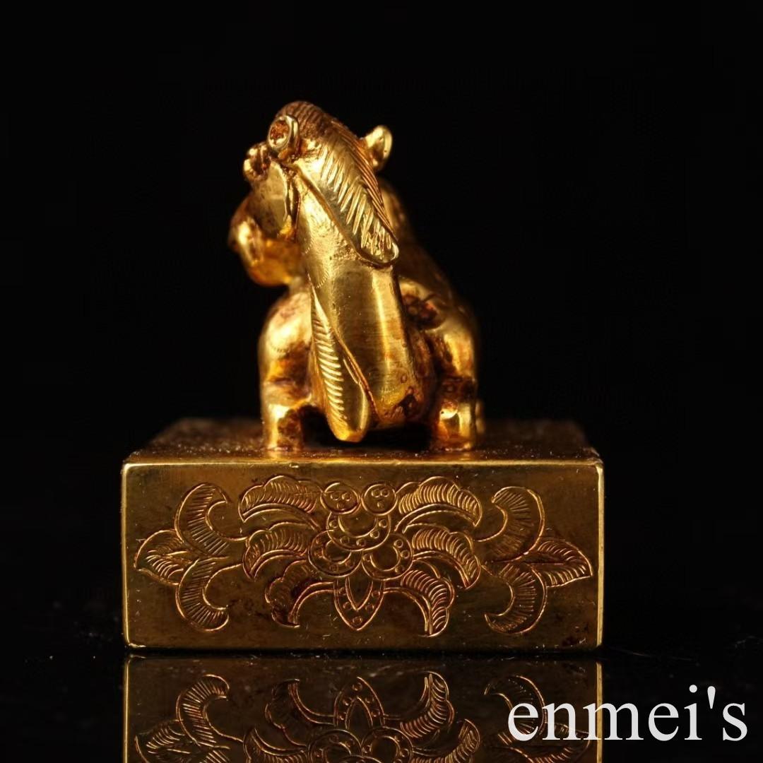 中国古美術・旧蔵鎏金のラクダ印鑑・瑞獣印鑑・純銅制・高浮彫・置物・文房具・風水