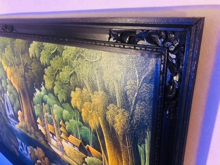 バリ絵画 特大 99.5cm × 150cm 村 人 森 暮らし people