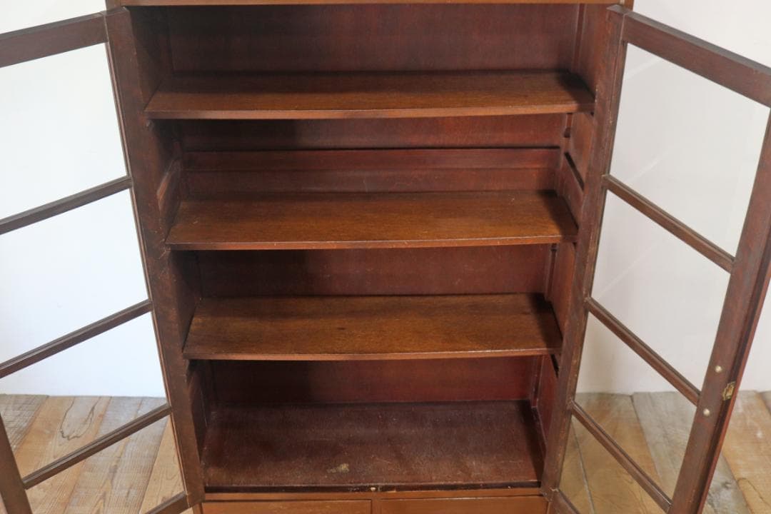 レトロ ガラスキャビネット 本箱 収納 食器棚 ラック 引き出し 抽斗 2杯