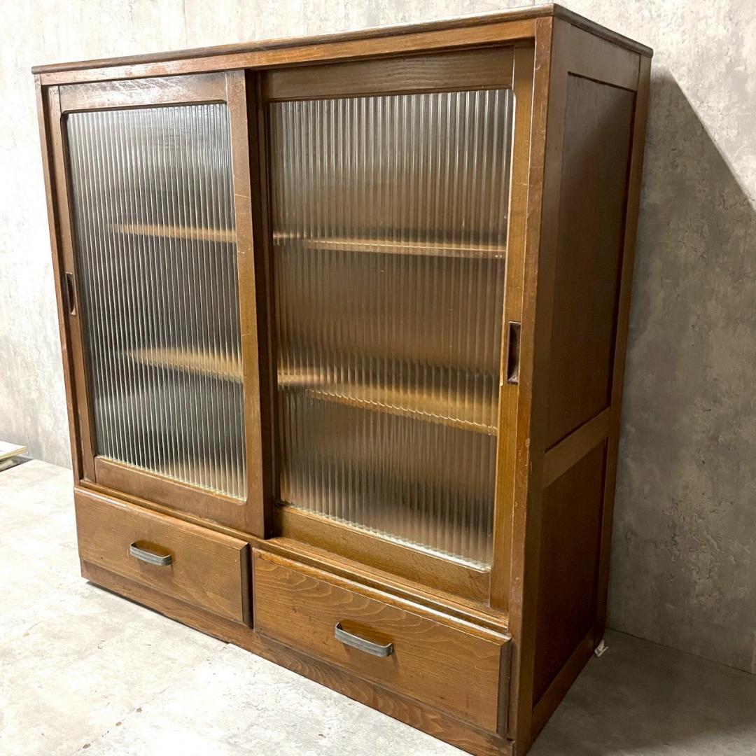 木製キャビネット ガラス扉 収納
