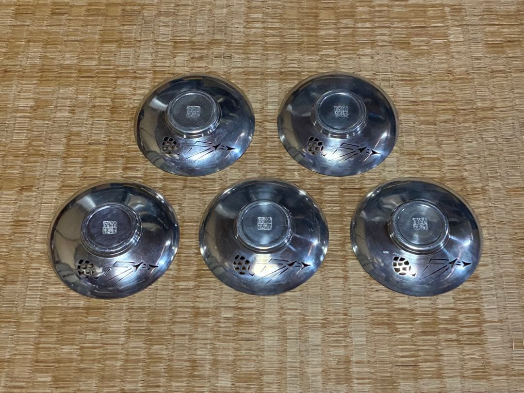 錫製 精課堂造 透かし 圓式茶托 五客 共箱